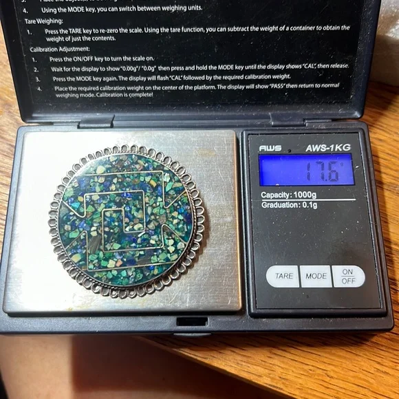 Vintage Sterling Silver Taxco Mexico Turquoise & Lapis Inlay Brooch Pendant - Picture 17 of 17